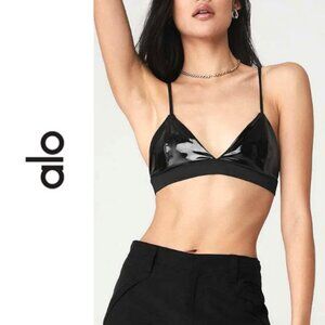 ALO | Black Vinyl Sleek Bra | XS